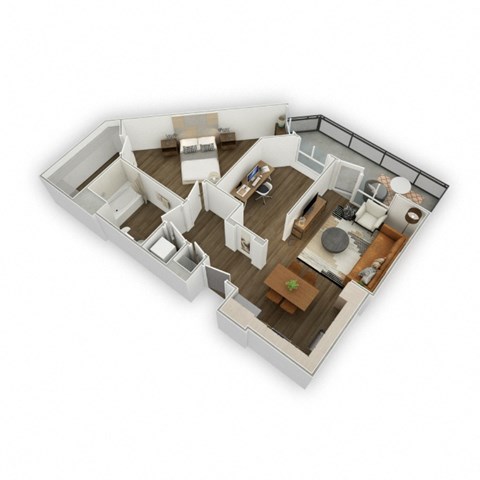 Floor plan for 1 bed, 1 bath, 852 sqft